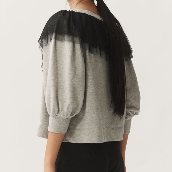 Anthropology Maeve Gray V neck Top with Black Lace Trim - Picture 6 of 6